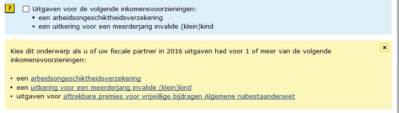 Belasting 2016 nabestaanden en arbeidsongeschiktheidsverzekering